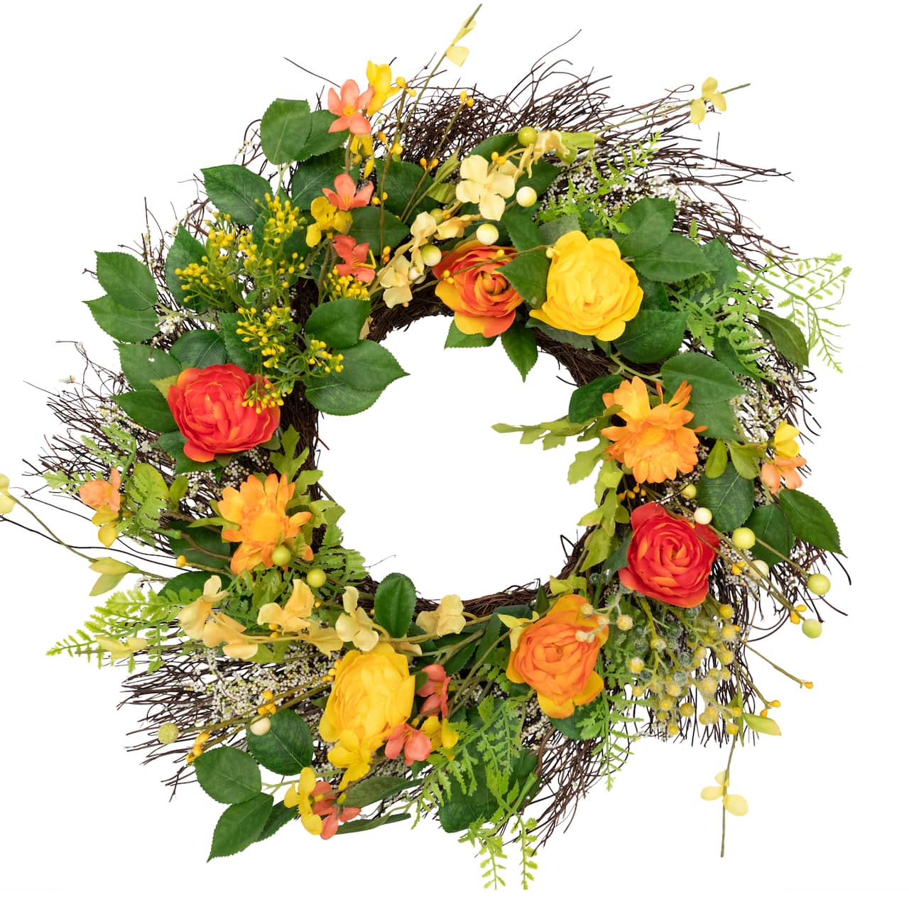 20" Orange & Yellow Ranunculus & Rose Spring Wreath